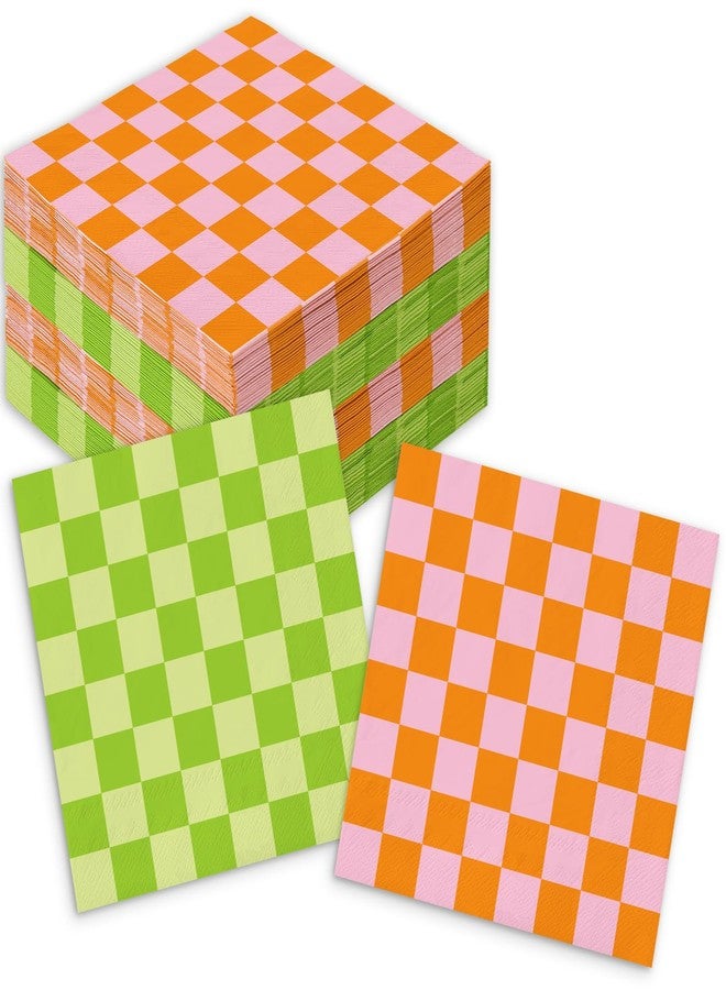 JarThenaAMCS مناديل كوكتيل صيفية من JarThenaAMCS، 100 قطعة، بنقشة مربعات باللونين الوردي والأخضر، مناديل ورقية ملونة للاستخدام مرة واحدة، مثالية لحفلات التخييم الفاخر وأعياد الميلاد وحفلات توديع العزوبية، وتزيين الطاولات. - Image 1